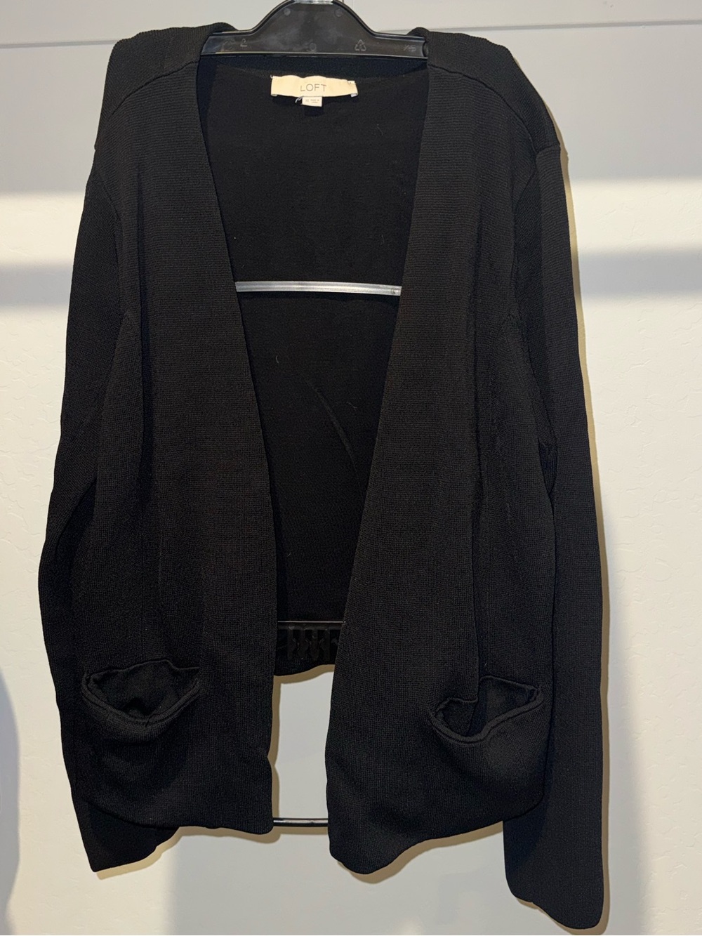 LOFT Black Open-Front Knit Cardigan with Pockets